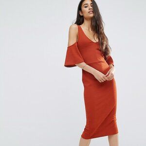 ASOS Crepe Cold Shoulder Fluted Sleeve Midi Dress